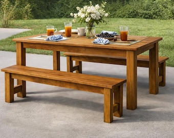 Farmhouse Bench Plans | Dining Table Benches | Simple Sturdy Seating | Beginner-Friendly Build | PDF
