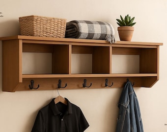 Entryway Shelf with Hooks -  DIY Wall Mounted Coat Rack PDF (Digital Download)