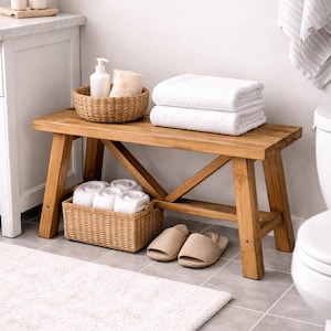 Planos de banco de baño rústico: taburete de tocador y decoración de spa DIY (Descarga PDF)