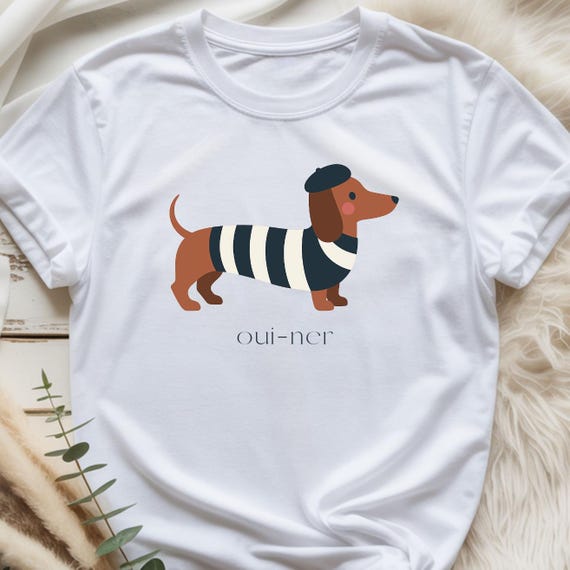 French Dachshund Shirt, Oui-Ner Sausage Dog Tee, Cute Wiener Dog in Beret Sweatshirt, Funny French Dog Gift, Minimalist Dog Lover Shirt