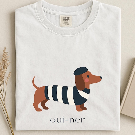 French Dachshund Shirt, Oui-Ner Sausage Dog Tee, Cute Wiener Dog in Beret Sweatshirt, Funny French Dog Gift, Minimalist Dog Lover Shirt