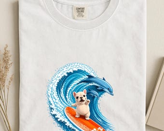 French Bulldog Surf Shirt, Cute Beach Puppy Tee, Funny Summer Dog Shirt, Frenchie Gift, Pibble Dog Tee, Coastal Vacation Shirt