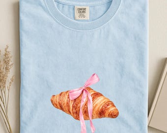 Croissant Shirt, Coquette Aesthetic Tee, French Bakery Shirt, Cute Ribbon Croissant Sweatshirt, Soft Girl Valentine Gift