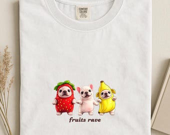 Funny French Bulldog Fruit Shirt, Cute Frenchie Strawberry Banana Tee, Kawaii Dog Mom Shirt, Pibble Puppy Gift, Trendy French Dog Shirt