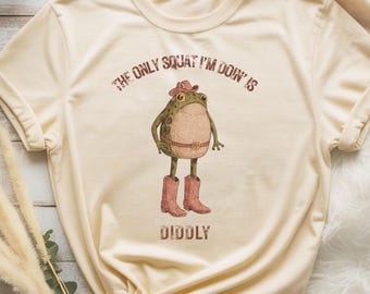 Camiseta divertida de rana vaquera: "La única sentadilla que hago es muy poca". Camiseta vaquera vintage. Camiseta con humor para el gimnasio.