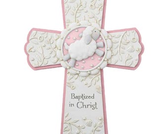 Pink Baptized in Christ Wall Cross