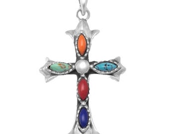 Multicolor Stone Cross Pendant