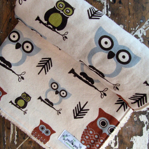 Baby Blanket - Hooty Owl - Chenille or Minky Back - Gender Neutral for Baby Boy or Baby Girl