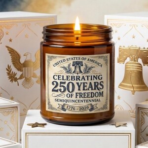 USA 250th Anniversary Candle, Semiquincentennial Gift, 1776-2026 Patriotic Soy Scented Candle, 250 Years of Freedom, Americana Home Decor