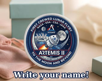 Custom NASA Artemis II First Crewed Lunar Flyby Commemorative Silver Medallion, Personalized Artemis II Coin, Astronaut Gift, Science Decor