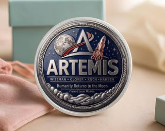 Artemis II Mission Commemorative Coin, NASA Space Exploration Gift, Silver Challenge Coin, Moon Landing Memorabilia, Space Enthusiast Gift