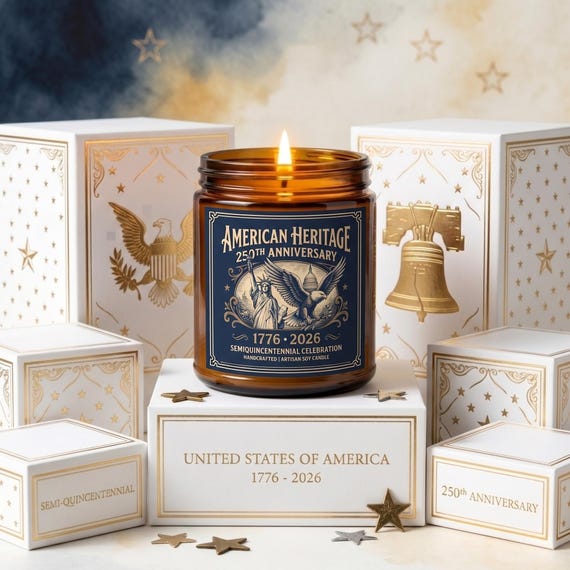 American Heritage 250th Anniversary Candle | 1776-2026 Semiquincentennial Gift | Artisan Soy Scented Candle | Patriotic USA Home Decor