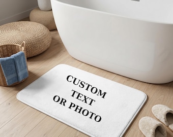 Custom Text or Photo Bath Mat, Personalized Bath Rug with Text or Image, Custom Bathroom Mat, Non Slip Shower Mat, Housewarming Gift Decor