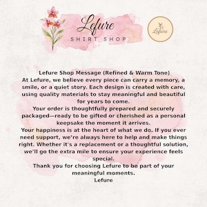 May include: The Lefure Shirt Shop logo, with a watercolour design in pink and peach tones. The text includes "Lefure" in a stylish script, "SHIRT SHOP," and a shop message about creating meaningful designs.