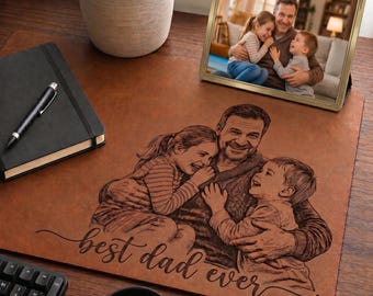 Custom Photo Sketch Line Art Desk Mat, Fathers Day 2026 Gift For Husband, Personalized Daddy Kid Picture Mouse Pad Office Decor