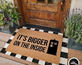 Bigger On The Inside Doormat, Sci-Fi Coir Welcome Mat, Funny Doctor Who Housewarming Gift, Geeky Front Door Mat, Outdoor Entry Rug