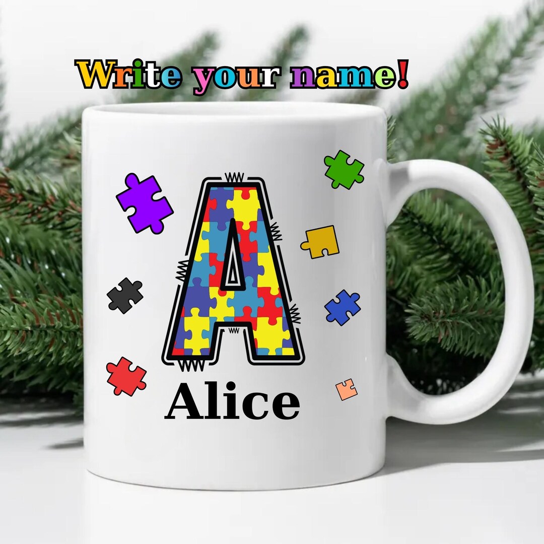 Personalized Autism Awareness Mug Custom Name Puzzle Piece Monogram ...