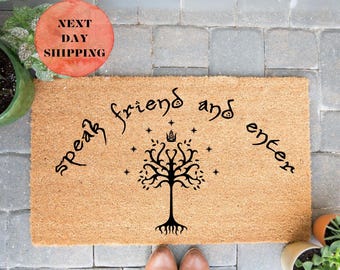 Doormat Speak Friend And Enter, Funny Door Mat, Movie, Nerdy, Housewarming Gift, Closing Gift, Welcome Door Mat, New Home Gift, Lotr, Elvish