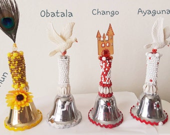 Santeria Yoruba. Beaded metal bell  AGOGO for   orishas. CAMPANA Bell