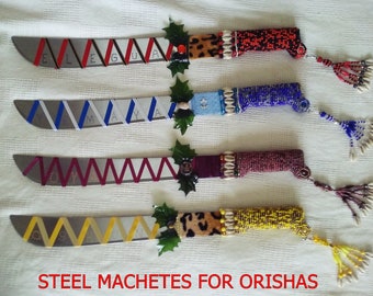 Santeria Yoruba. BEADED steel  Machete for  Orishas.