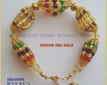 Santeria Yoruba. IDDE bracelet for Oshun Orisha  Pulsera Idde de Mazos para Ochun . osha