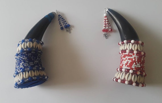 Santeria Yoruba Beaded Bull Horn Oggue For Etsy santeria yoruba beaded bull horn oggue for orishas tarro de ogue para orishas