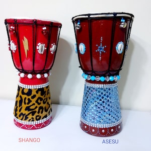 Santeria Yoruba. African TRIBAL decorated   Tambour  Drum .Aña. Mahogany Wood African Goat Skin  Bongo Drum. tambor , AÑA para orishas
