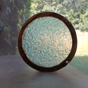 Unique trivet made of wood, crushed glass and epoxy resin - frosted effect
