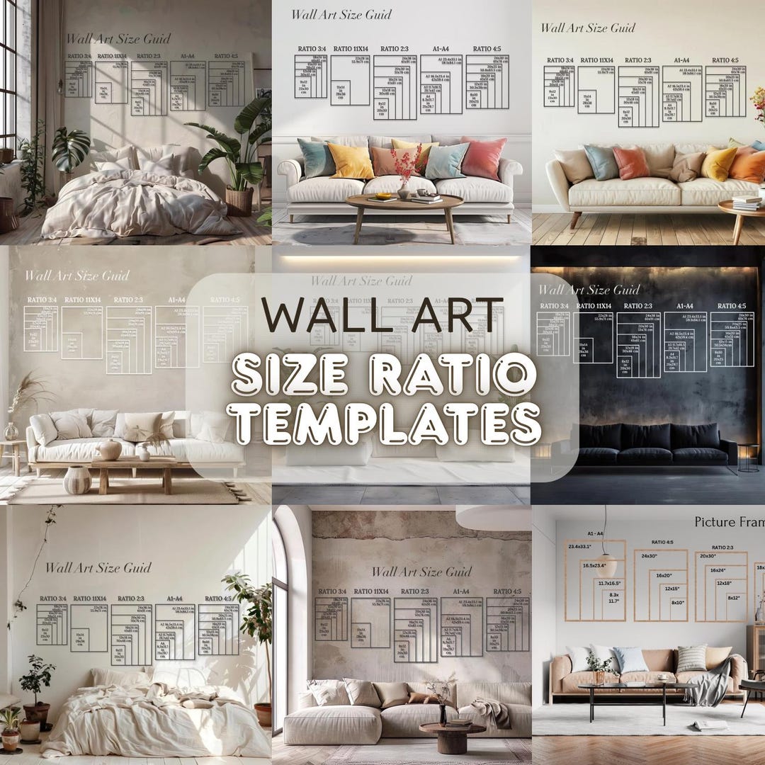 Wall Art Size Guide Mockup Bundle, Print Ratio Template (PDF Download ...