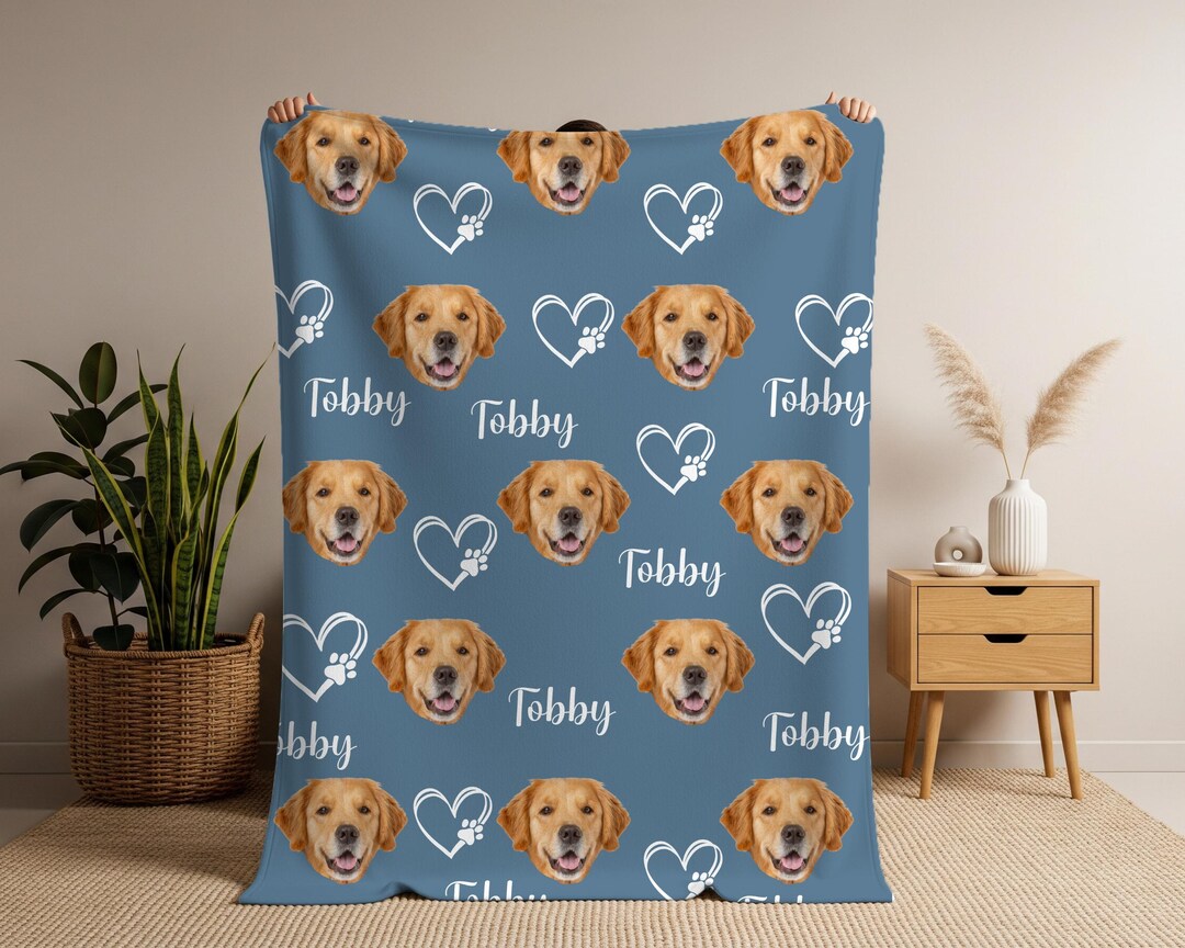 Personalized Pet Photo Blanket With Name, Custom Dog or Cat Face ...