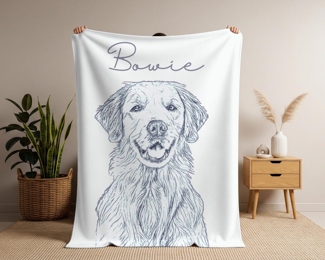 Personalized Pet Photo Blanket With Name, Custom Dog or Cat Portrait ...