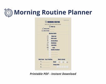 Morning Routine Planner Printable | Daily Focus & Habits Tracker | Minimal Morning Checklist PDF | A4 Digital Planner