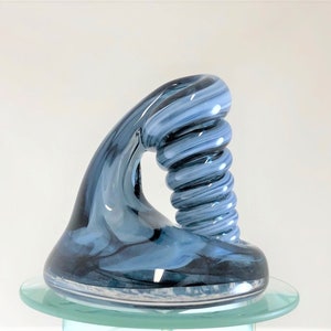 Steel Blue Glass Desk Pen Holder & Paperweight