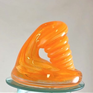 LARGE Orange Glass Desk Pen Holder & Paperweight