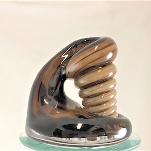 LARGE Brown Glass Desk Pen Holder & Paperweight