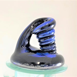 LARGE Black and Blue Glass Desk Pen Holder & Paperweight
