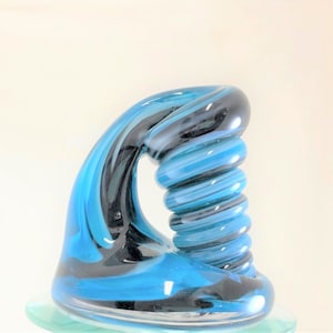 LARGE Aqua and Black Glass Desk Pen Holder & Paperweight