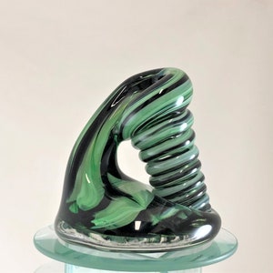 Large Green and Black Glass Desk Pen Holder & Paperweight