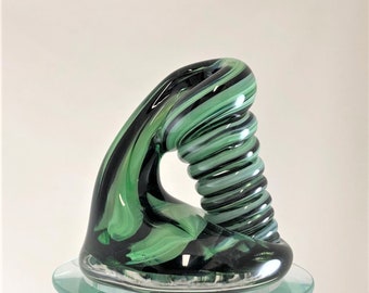 Large Green and Black Glass Desk Pen Holder & Paperweight