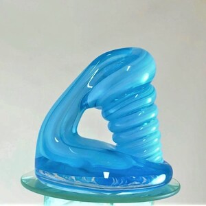 LARGE Aqua Blue Glass Desk Pen Holder & Paperweight