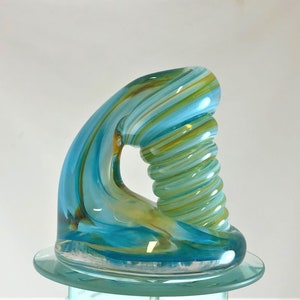 LARGE Aqua and Gold Glass Desk Pen Holder & Paperweight