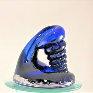 Black and Blue Glass Desk Pen Holder & Paperweight