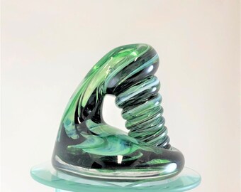Black and Green Glass Desk Pen Holder & Paperweight