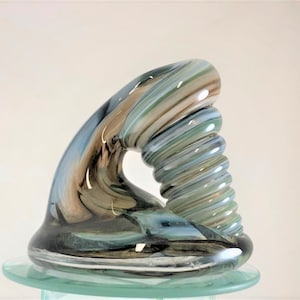LARGE Steel Blue, Brown and Green Glass Desk Pen Holder & Paperweight