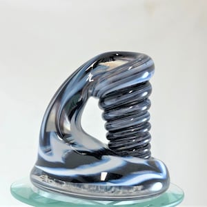 LARGE Black and White Glass Desk Pen Holder & Paperweight