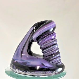 Large Black and Purple Glass Desk Pen Holder & Paperweight
