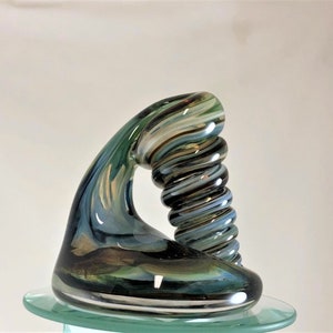 Steel Blue, Brown and Green Glass Desk Pen Holder & Paperweight