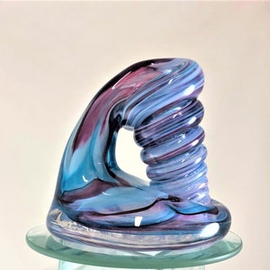 LARGE Aqua and Pink Glass Desk Pen Holder & Paperweight