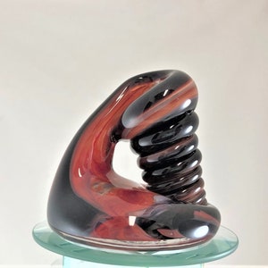 Large Black and Red Glass Desk Pen Holder & Paperweight