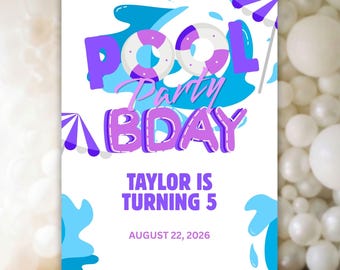 Pool Party Birthday Welcome Sign, Editable Swim Party Kids Banner, Digital & Printable Canva Template